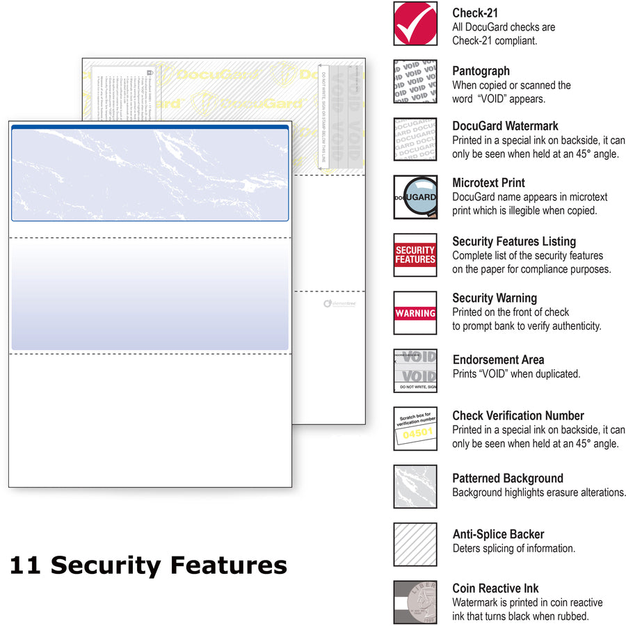 DocuGard Security Business Checks, Letter Size 8.5" x 11", 24 lb, Marble Blue, 500 Sheets per Ream