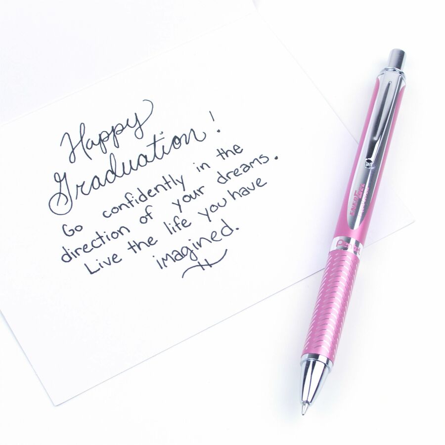 Pentel EnerGel Alloy Rollerball Pen - 0.7 mm Medium Pen Point - Refillable - Retractable - Black Ink - Gel-based - Metallic Pink Aluminum Barrel - Metal, Stainless Steel Tip - 1 Each