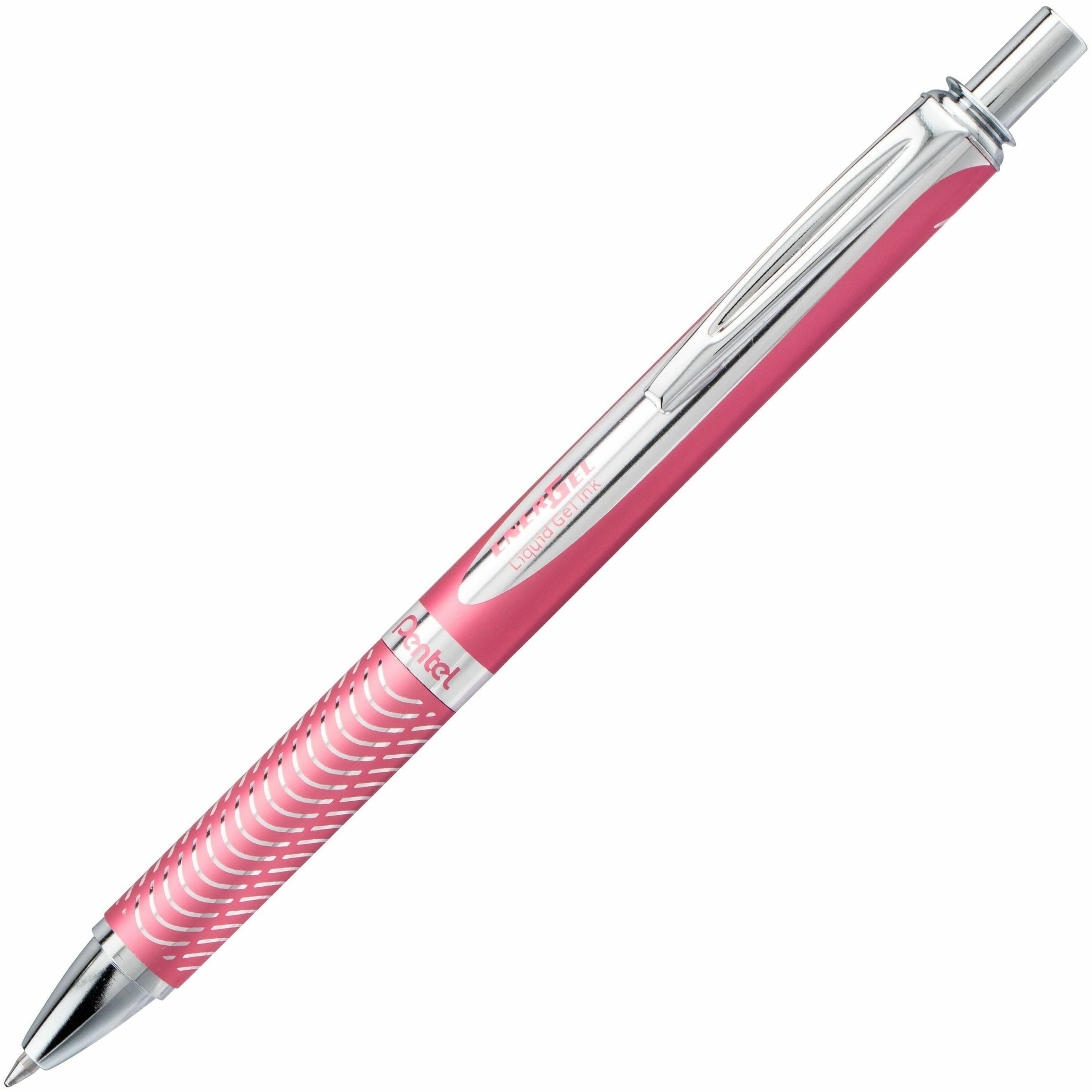 Pentel EnerGel Alloy Rollerball Pen - 0.7 mm Medium Pen Point - Refillable - Retractable - Black Ink - Gel-based - Metallic Pink Aluminum Barrel - Metal, Stainless Steel Tip - 1 Each