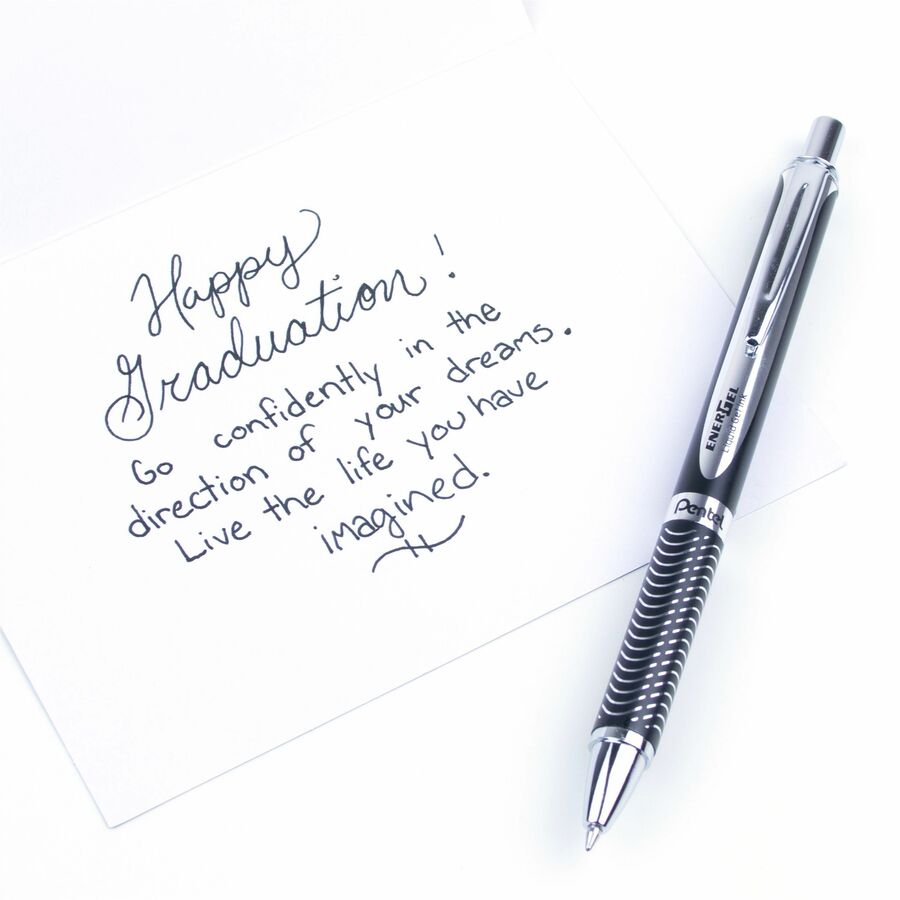 Pentel Energel Alloy Rollerball Pen - 0.7 mm Medium Pen Point - Refillable - Retractable - Black Ink - Gel-based - Black Metal Barrel - Stainless Steel Tip - 1 Each
