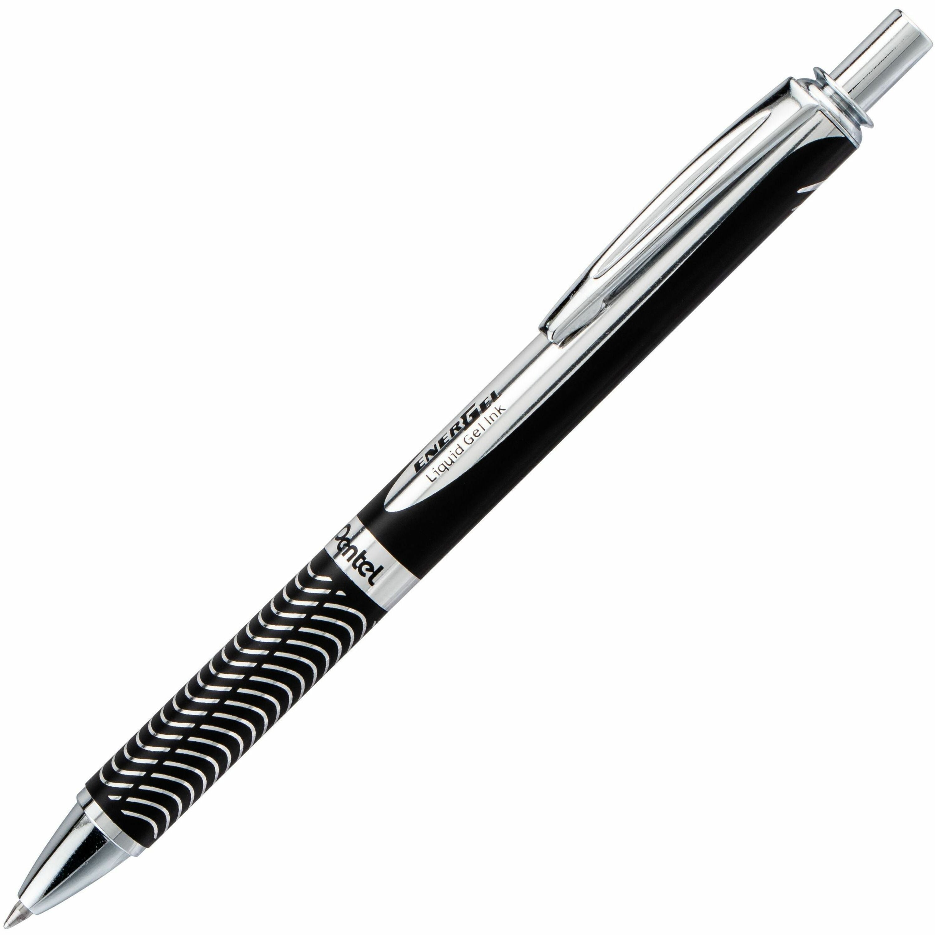 Pentel Energel Alloy Rollerball Pen - 0.7 mm Medium Pen Point - Refillable - Retractable - Black Ink - Gel-based - Black Metal Barrel - Stainless Steel Tip - 1 Each