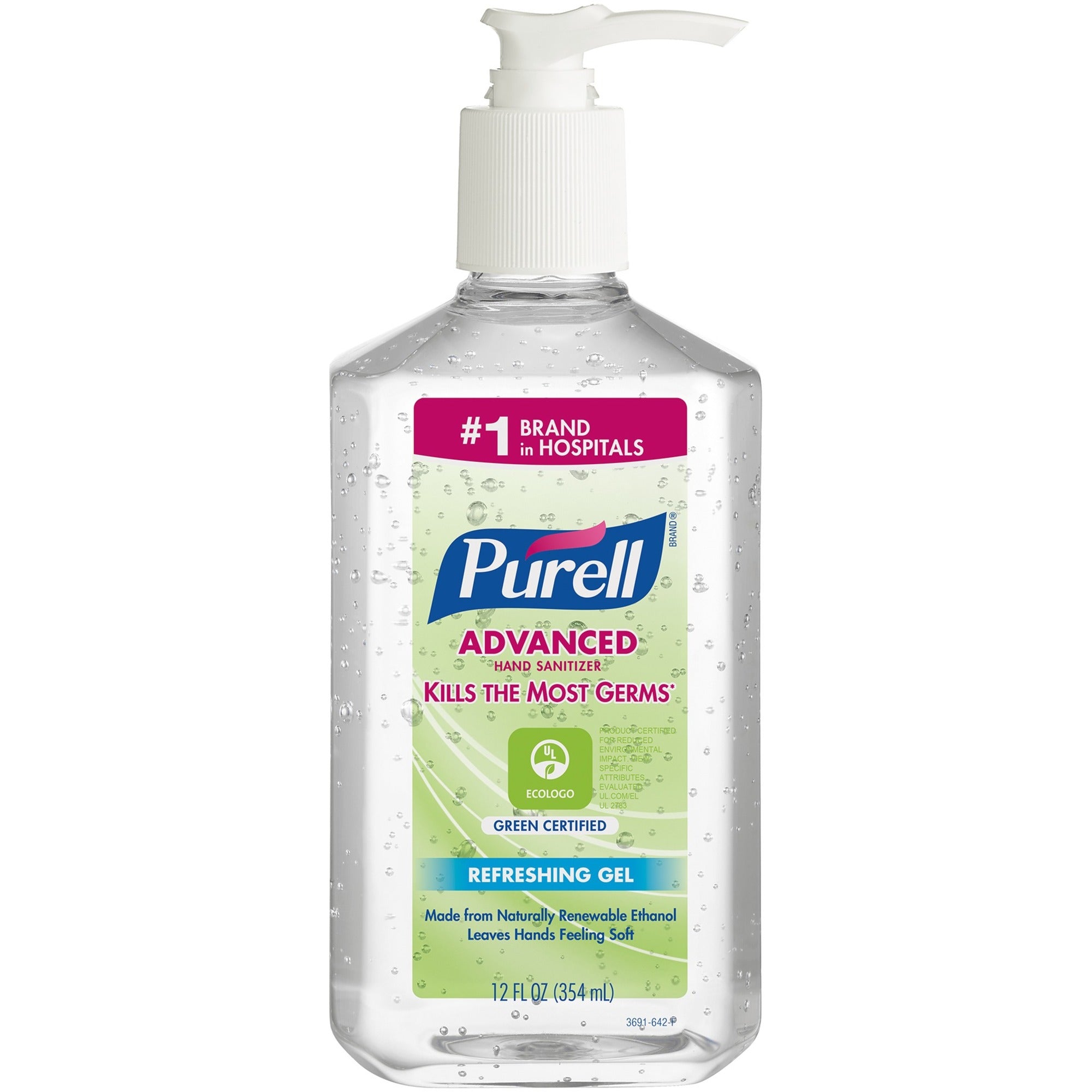 PURELL&reg; Hand Sanitizer Gel - Fragrance-free Scent - 12 fl oz - Pump Bottle Dispenser - Kill Germs - Clear - 1 Each