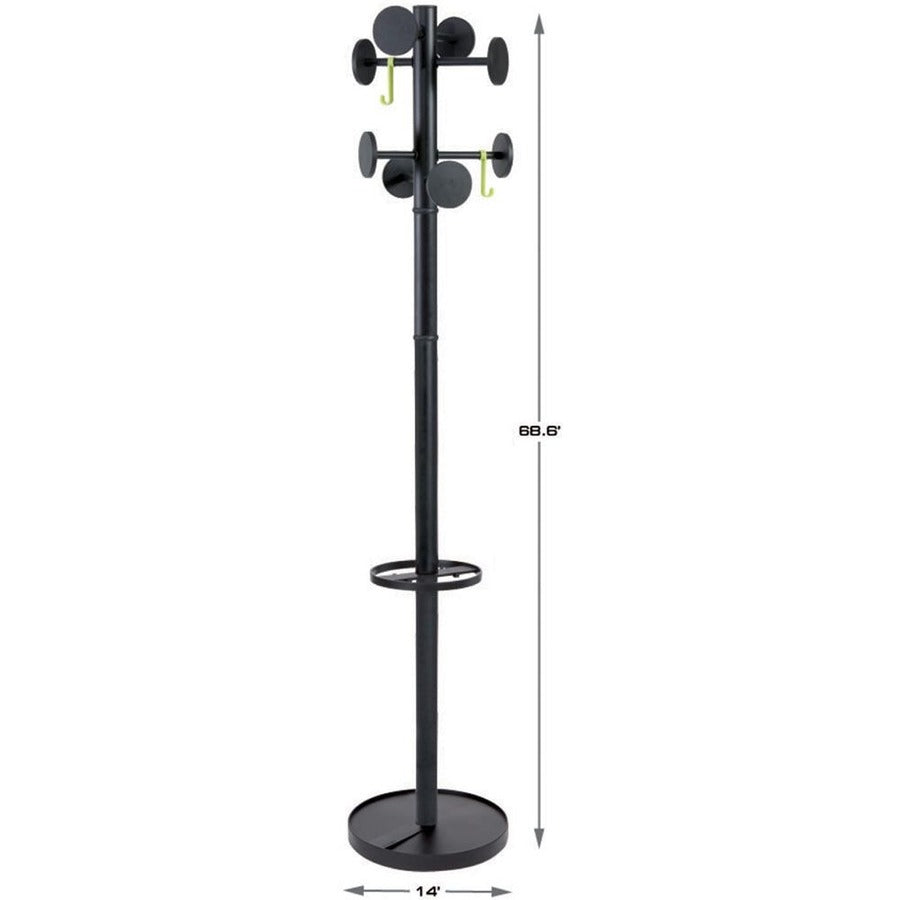 Alba Coat Stand - 2 Hooks - 8 Pegs - 11.02 lb (5 kg) Capacity - 69.3" Height - for Coat, Garment, Clothes - Powder Coated - 1 Each