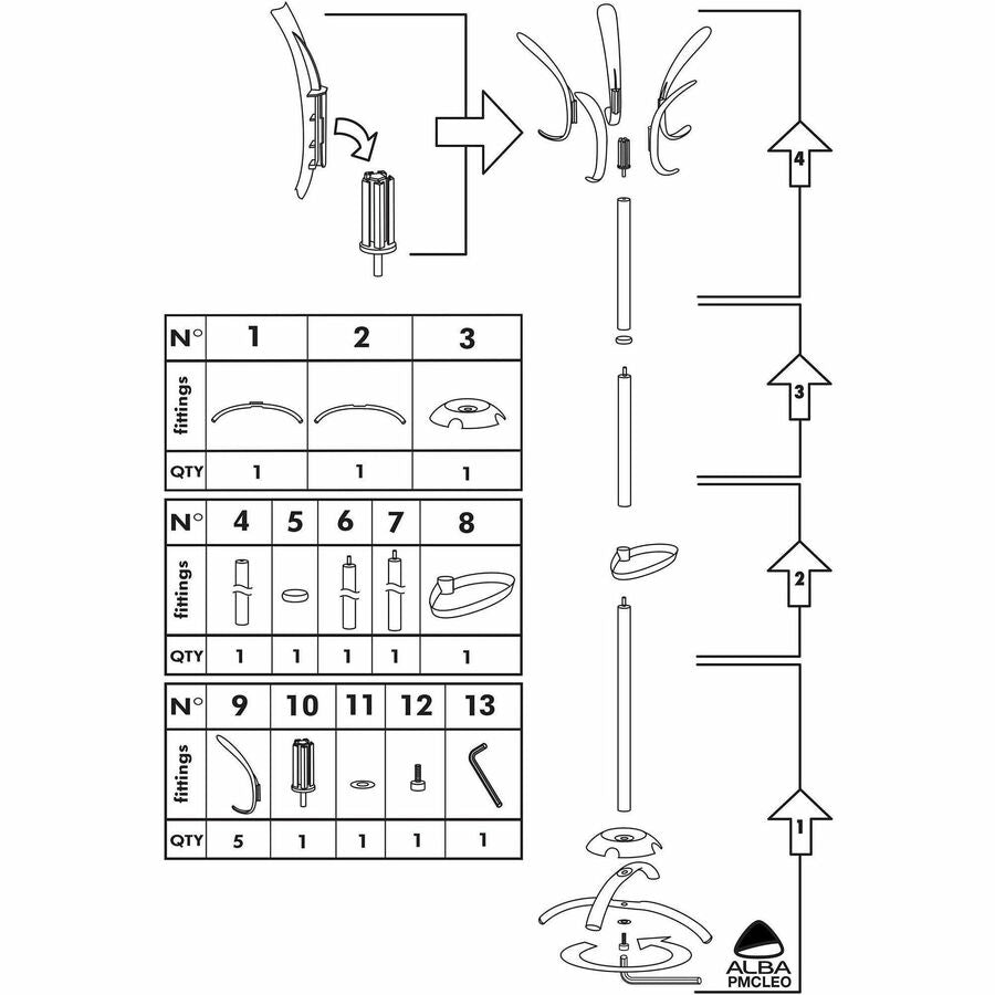 10 Pegs - 68.9" Height x 19.7" Width - for Coat, Umbrella, Clothes - Metal - Black - Powder Coated - 1 Each