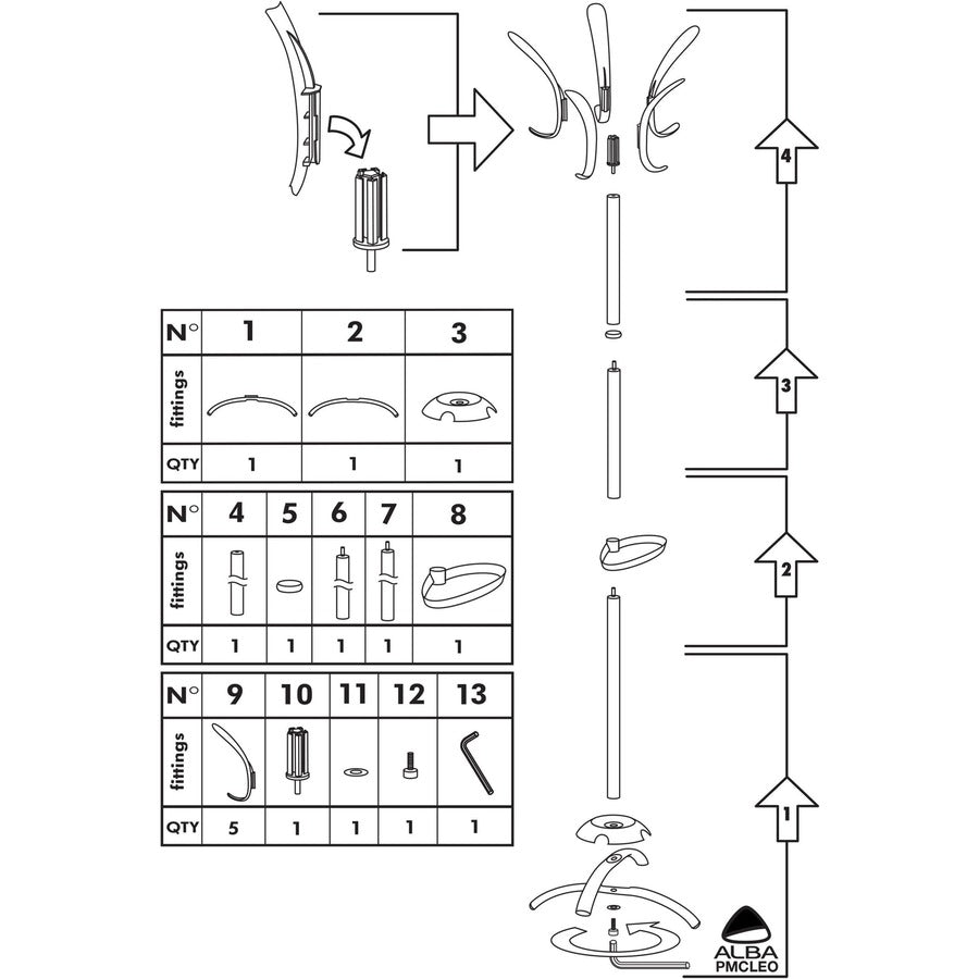 10 Pegs - 68.9" Height x 19.7" Width - for Coat, Umbrella, Clothes - Metal - Black - Powder Coated - 1 Each