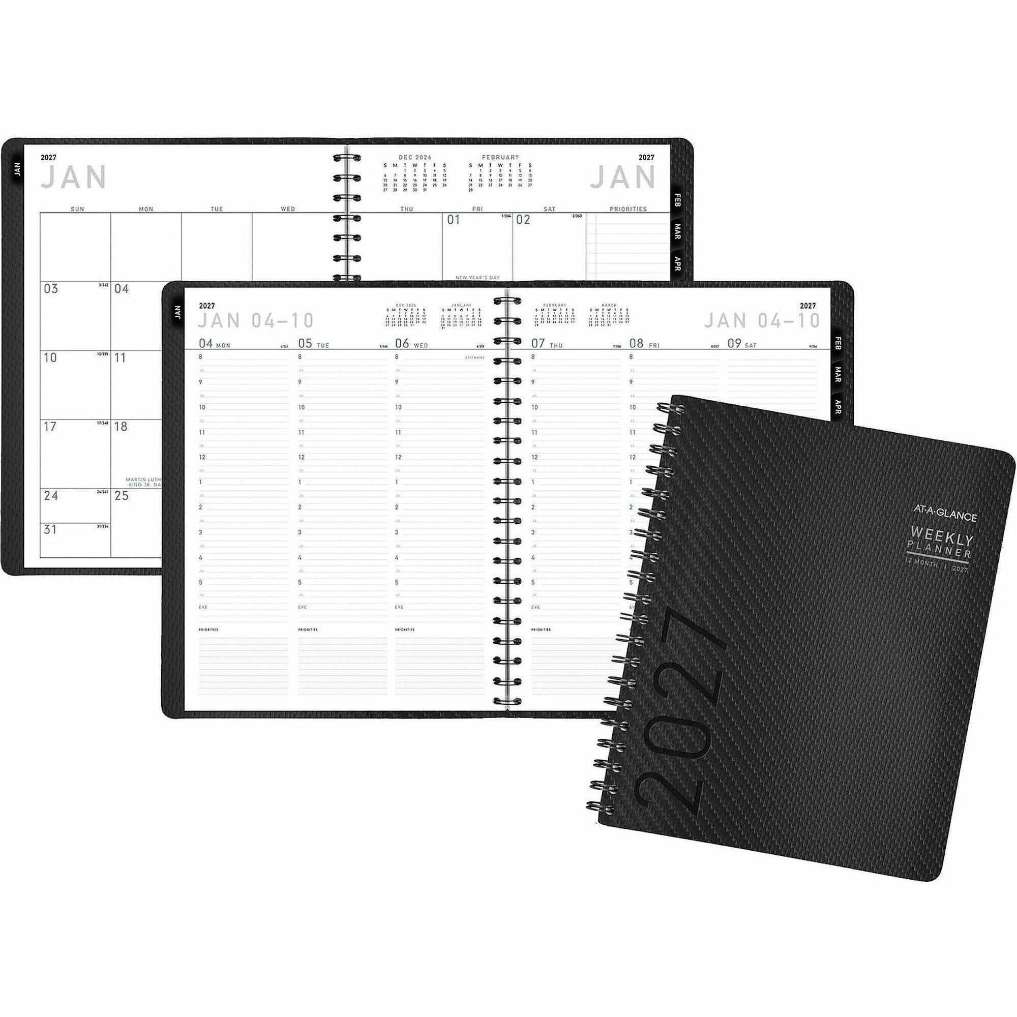 At-A-Glance Contemporary Planner, Large, Weekly/Monthly, January 2026–December 2026, 8:00 AM–5:30 PM Half-Hourly, 8 1/4" x 10 7/8", Wire Bound, Charcoal Gray, Simulated Leather, 1 Each