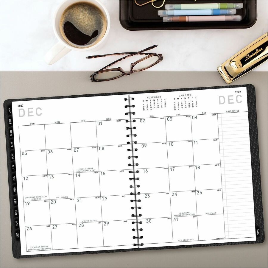 At-A-Glance Contemporary Planner, Large, Weekly/Monthly, January 2026–December 2026, 8:00 AM–5:30 PM Half-Hourly, 8 1/4" x 10 7/8", Wire Bound, Charcoal Gray, Simulated Leather, 1 Each
