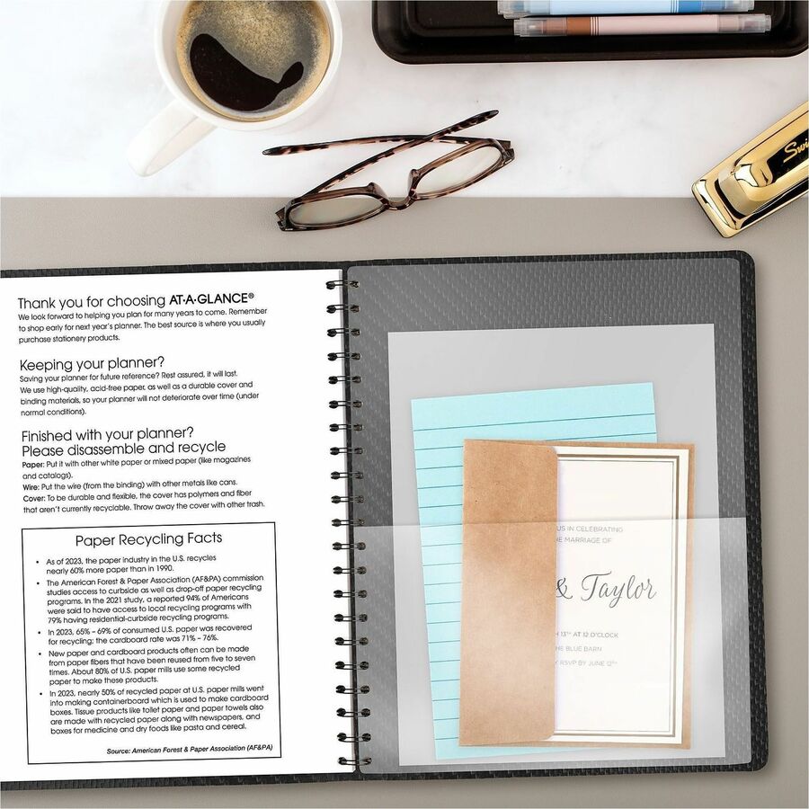 At-A-Glance Contemporary Planner, Large, Weekly/Monthly, January 2026–December 2026, 8:00 AM–5:30 PM Half-Hourly, 8 1/4" x 10 7/8", Wire Bound, Charcoal Gray, Simulated Leather, 1 Each