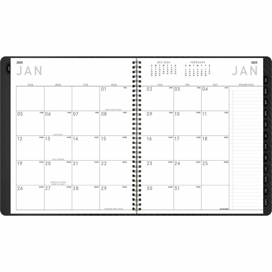 At-A-Glance Contemporary Planner, Large, Monthly, January 2026–December 2026, 9" x 11" White Sheets, Wire Bound, Charcoal Gray Faux Leather, Textured Cover, Notepad, Tabbed, Double Pocket, 1 Each