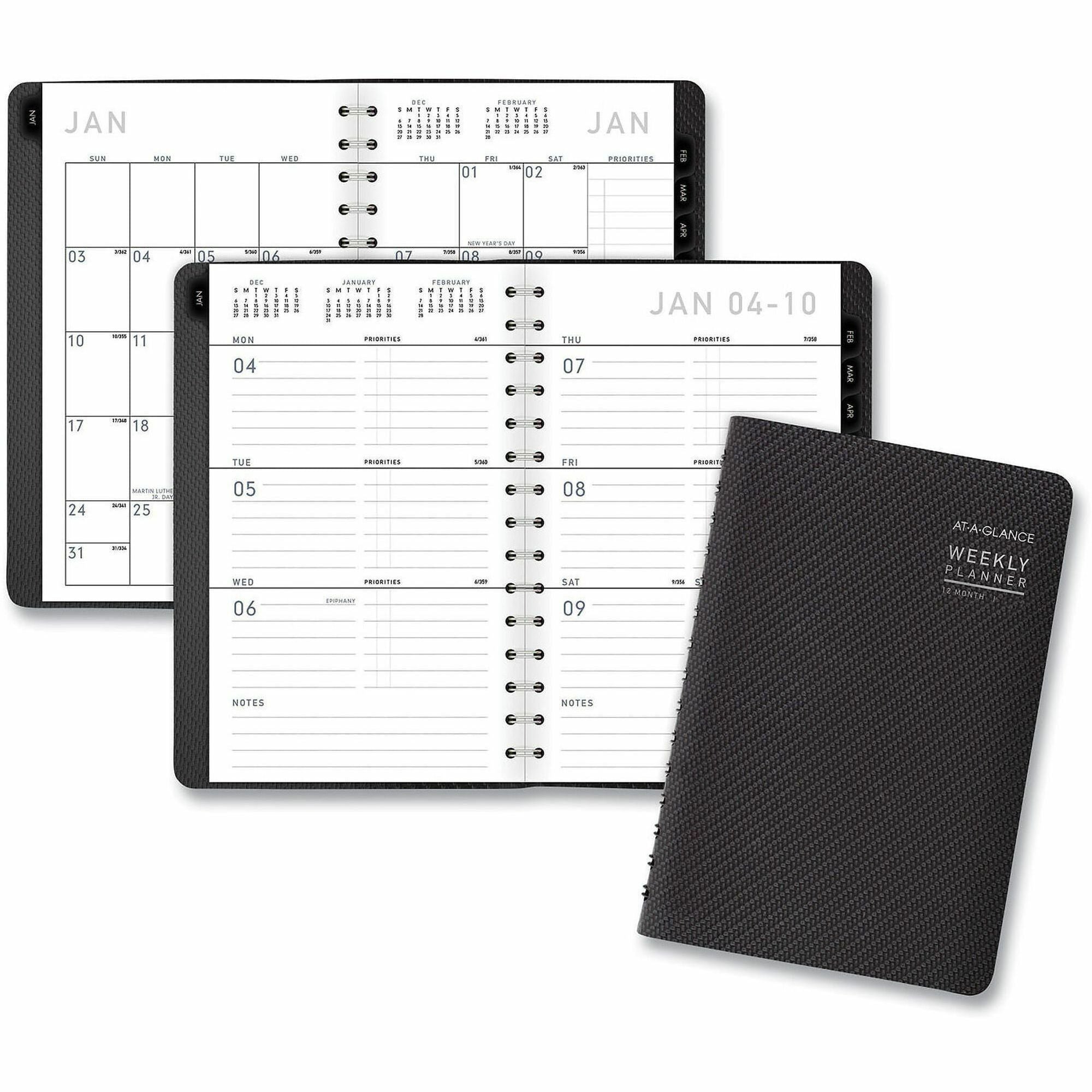 At-A-Glance Contemporary Weekly/Monthly Planner, January 2026-December 2026, 8:00 AM-6:00 PM Hourly, 4 7/8" x 8", Wire Bound, Charcoal, 1 Each