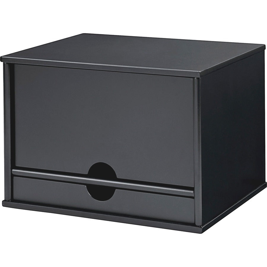 4 Compartment(s) - 1 Drawer(s) - 14" Height x 10.75" Width x 9.75" Depth - Desktop - Non-slip, Stackable, Molding Base - Matte Black - Black - Wood, Rubber, Faux Leather - 1 Each