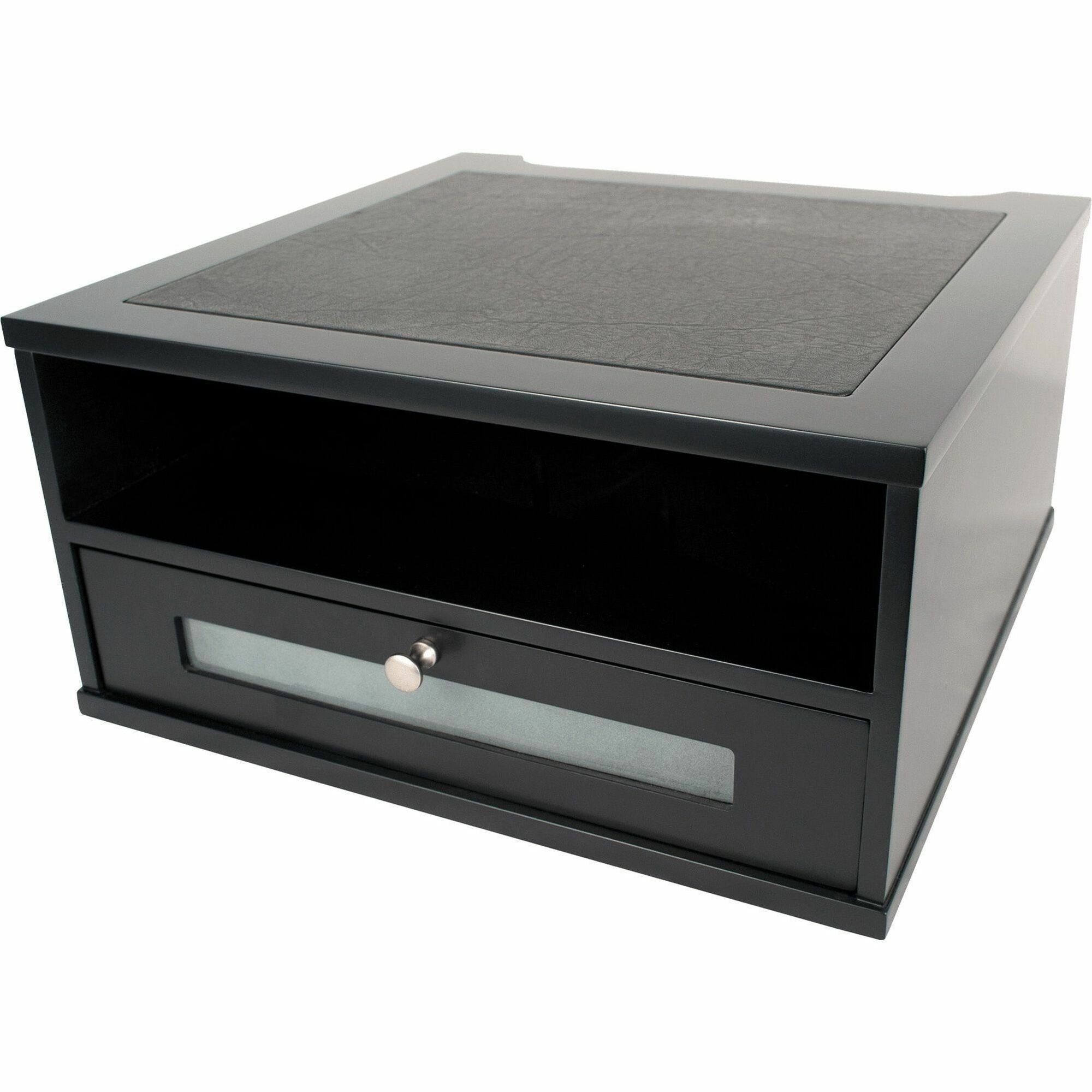 Flat Panel Display Type Supported - 1 x Shelf(ves) - DepthDesktop - Matte Black - Faux Leather, Wood, Glass, Metal - Black