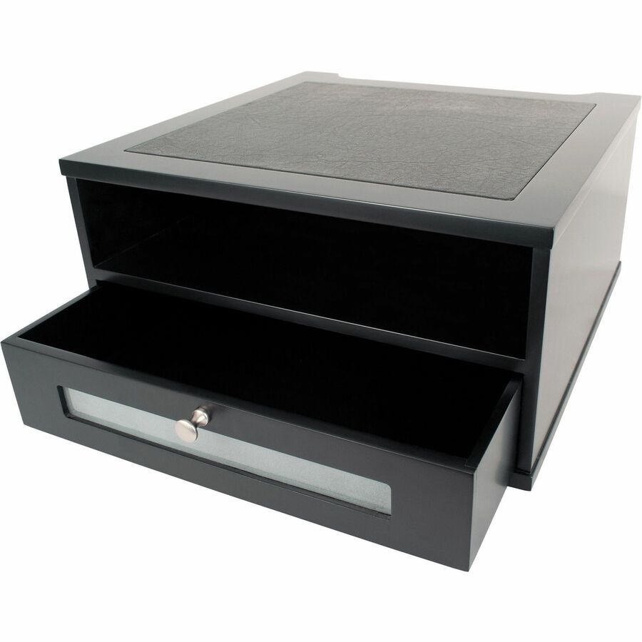Flat Panel Display Type Supported - 1 x Shelf(ves) - DepthDesktop - Matte Black - Faux Leather, Wood, Glass, Metal - Black