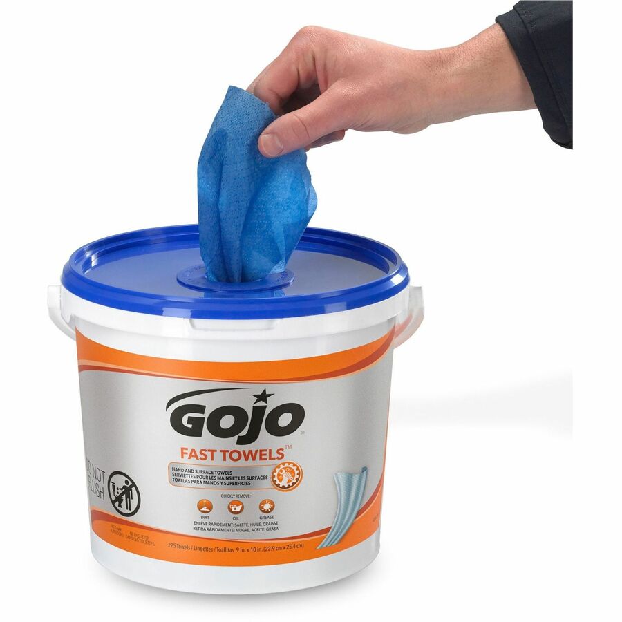 Gojo&reg; Fast Towels Hand/Surface Cleaner - 9" Width x 10" Length - White - 225/Tub - 1 Each