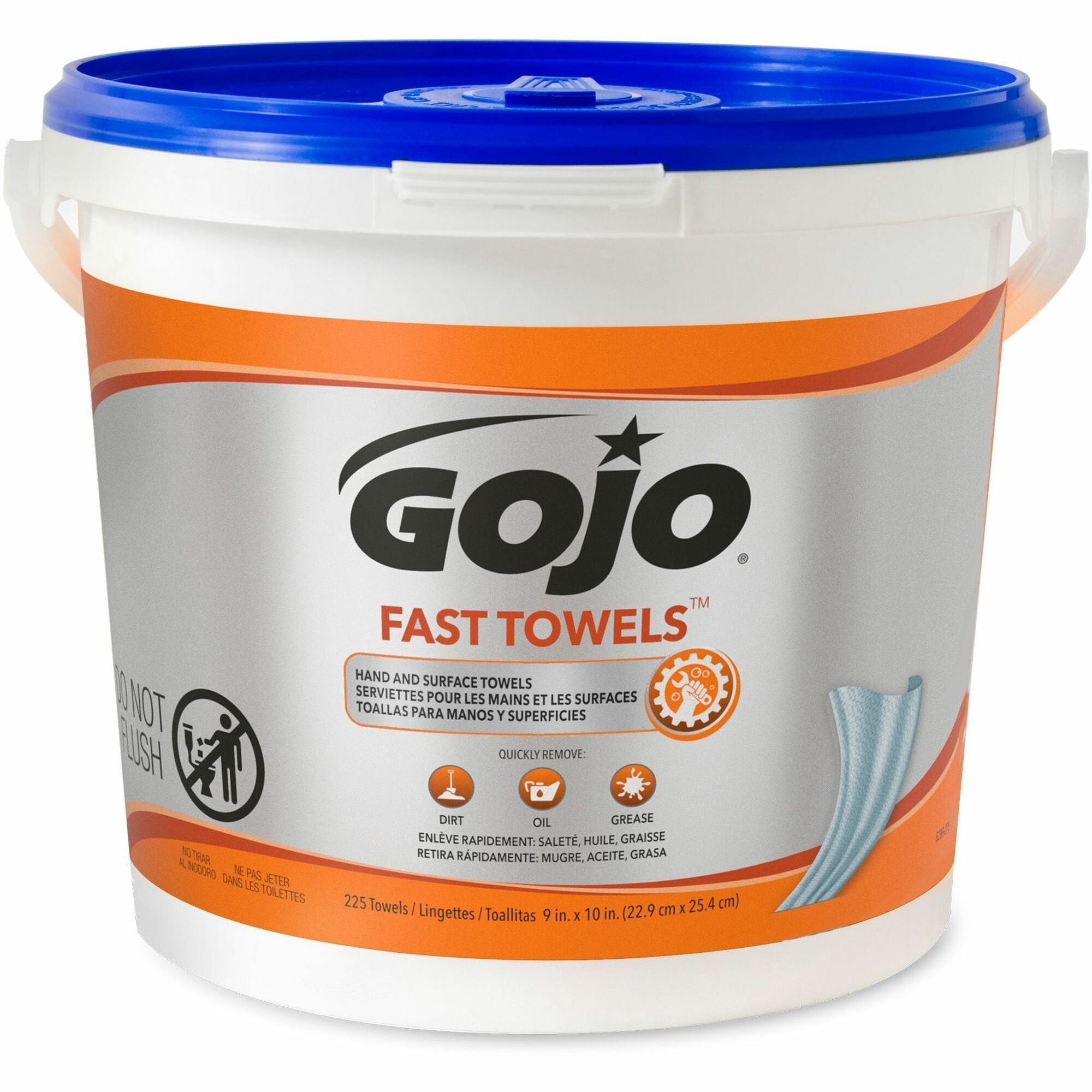 Gojo&reg; Fast Towels Hand/Surface Cleaner - 9" Width x 10" Length - White - 225/Tub - 1 Each