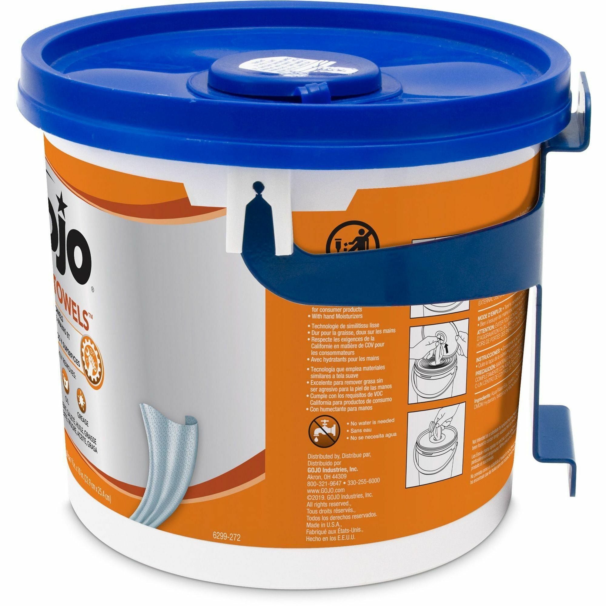 Gojo&reg; Fast Towels Hand/Surface Cleaner - 9" Width x 10" Length - White - 225/Tub - 1 Each