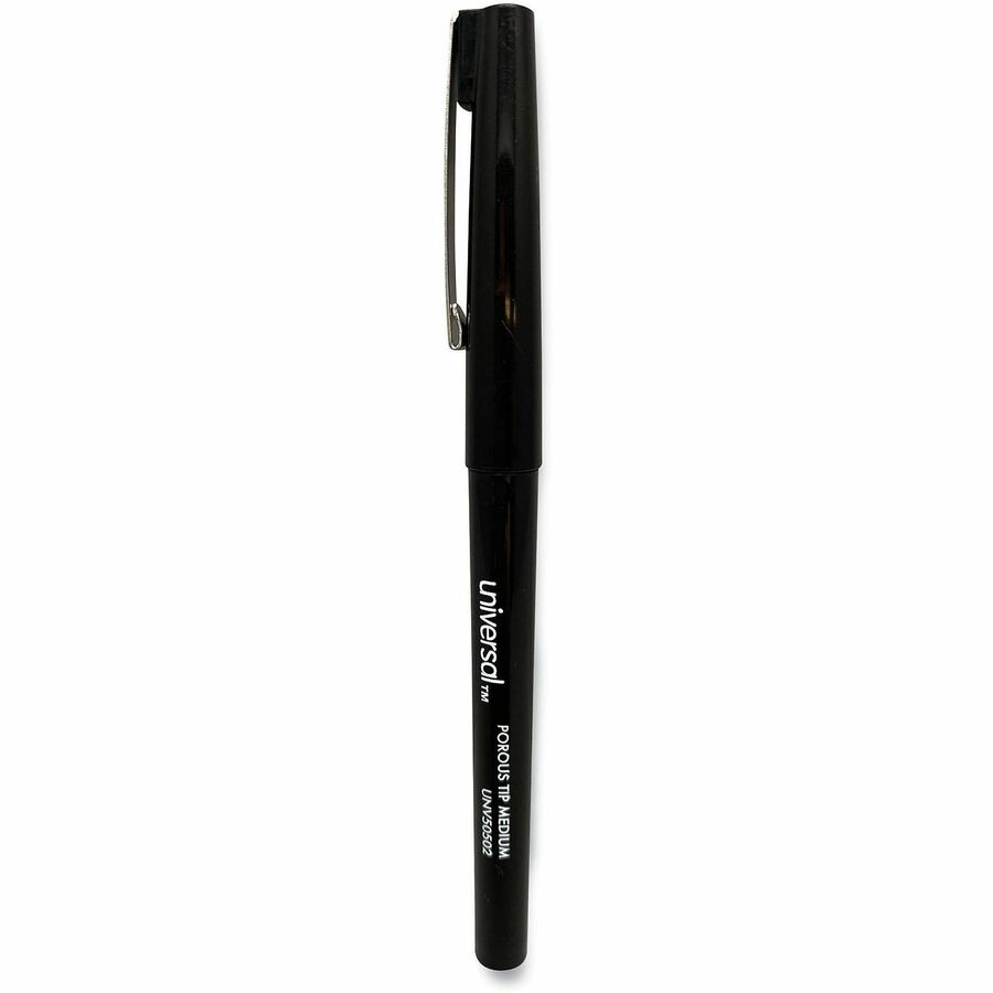 0.7 mm Medium Bullet Pen Point - Black Ink - Liquid - Black Barrel - 1 Dozen