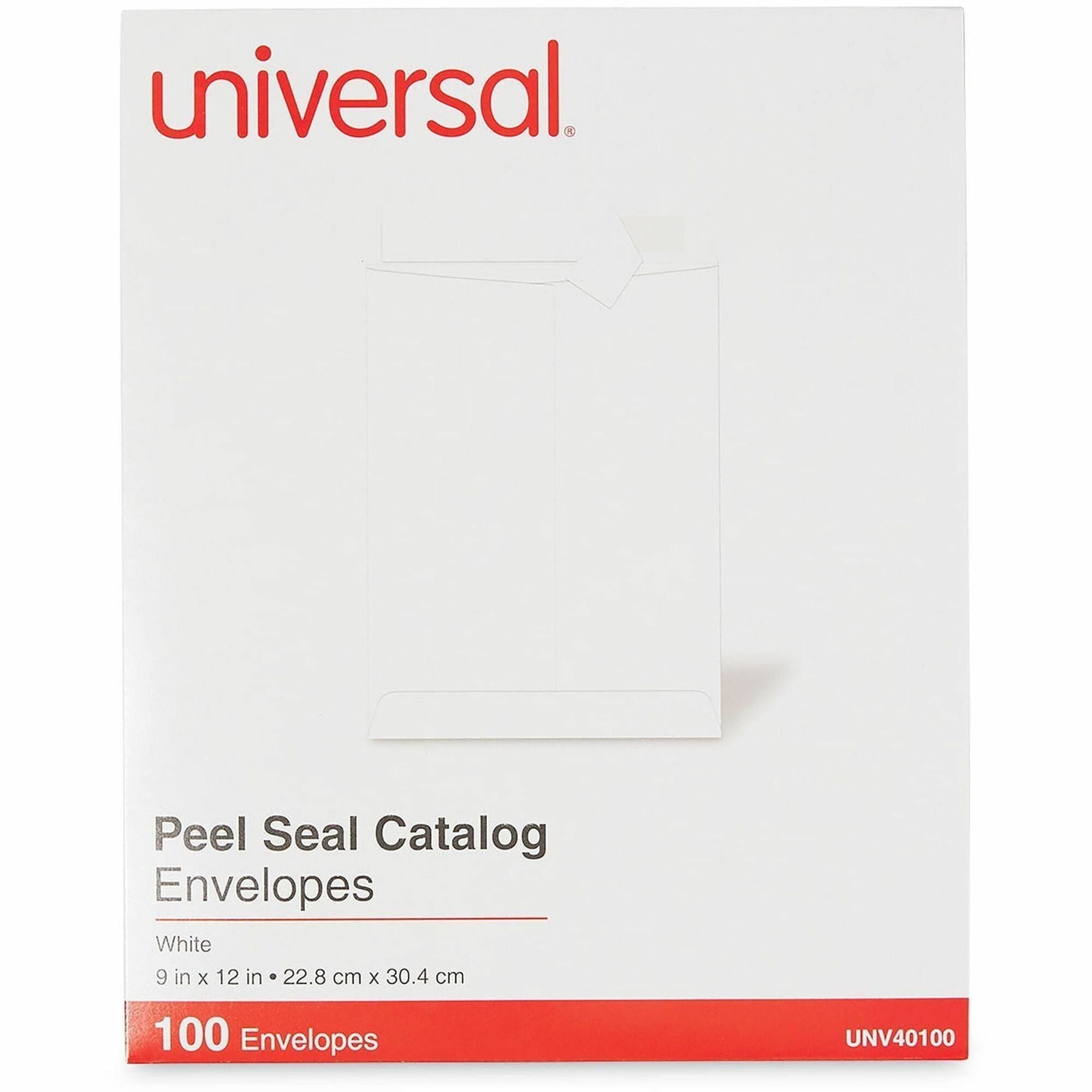 Universal Envelope, Catalog, #10 1/2, 28 lb, Self Adhesive, White, Paper Stock, 100/Box