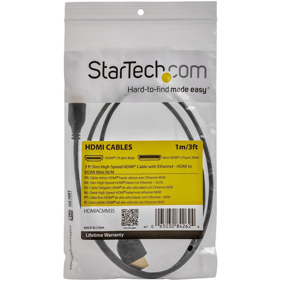 StarTech.com 3 ft Slim High Speed HDMI&reg; Cable with Ethernet - HDMI to HDMI Mini M/M