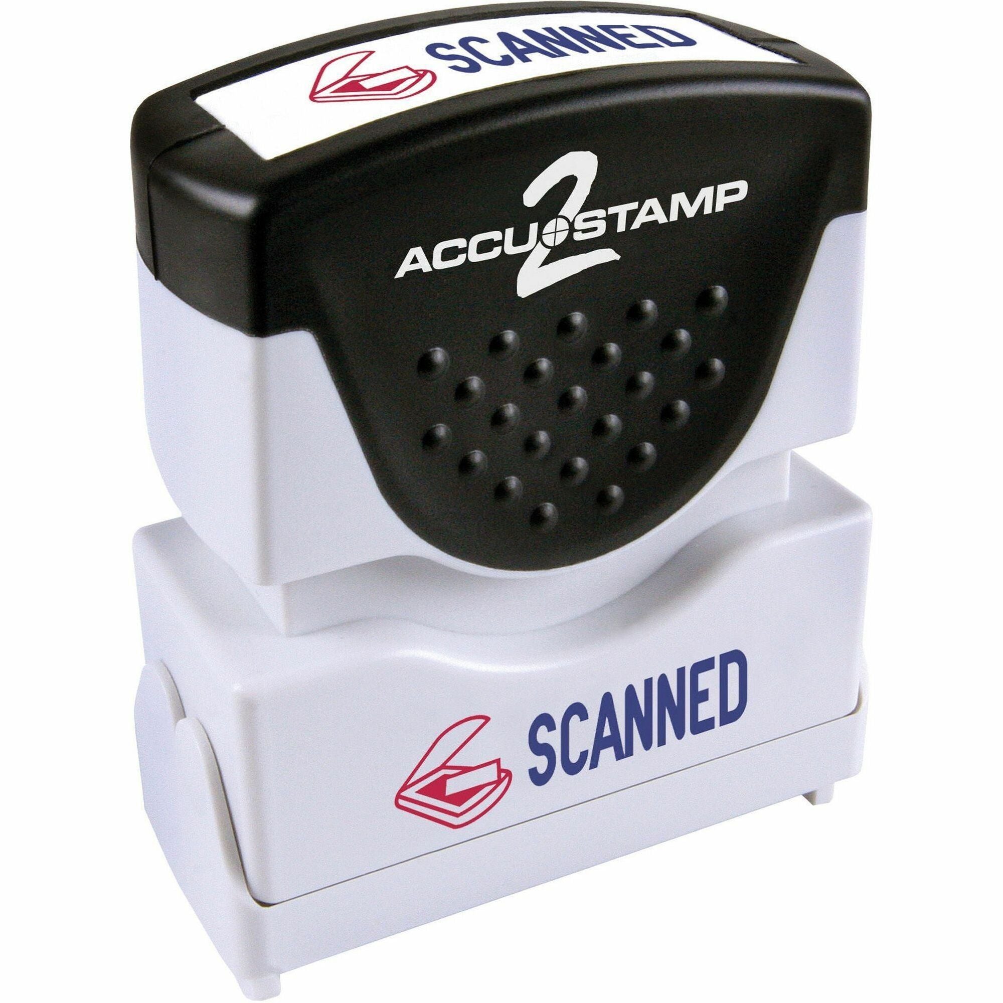 COSCO 2-Color Shutter Stamp - Message Stamp - SCANNED - 0.50" Impression Width - 20000 Impression(s) - Blue, Red - Rubber, Plastic - 1 Each
