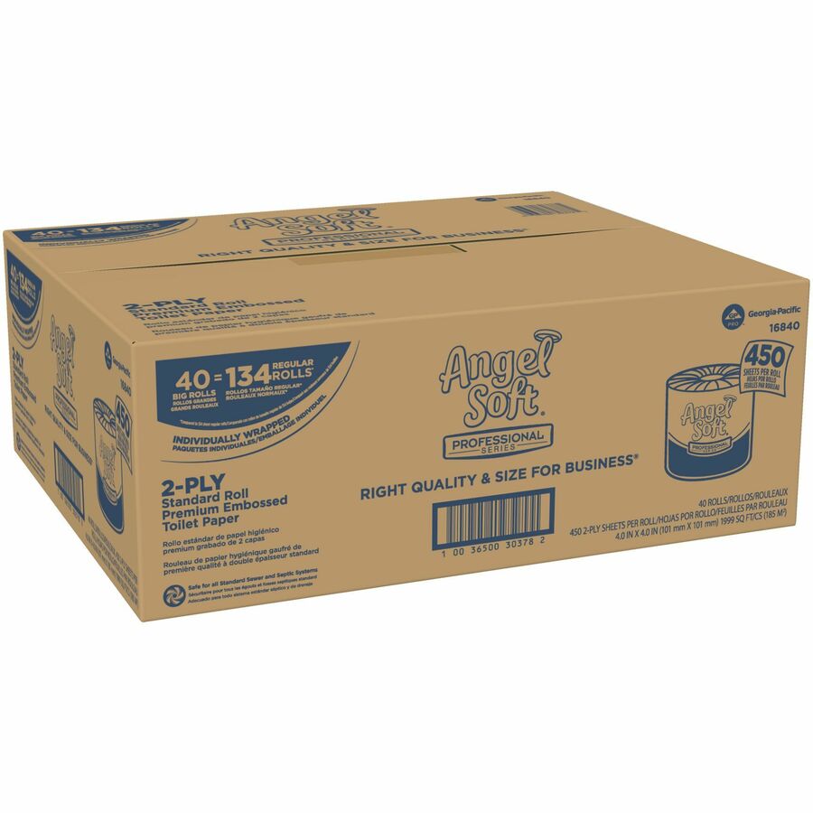 Angel Soft Professional Series Embossed Toilet Paper - 2 Ply - 4" Width x 4.05" Length - 450 Sheets/Roll - White - Fiber - 40 / Carton