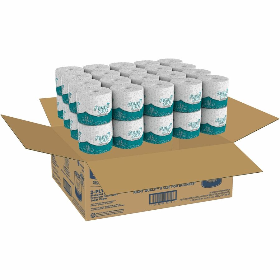 Angel Soft Professional Series Embossed Toilet Paper - 2 Ply - 4" Width x 4.05" Length - 450 Sheets/Roll - White - Fiber - 40 / Carton