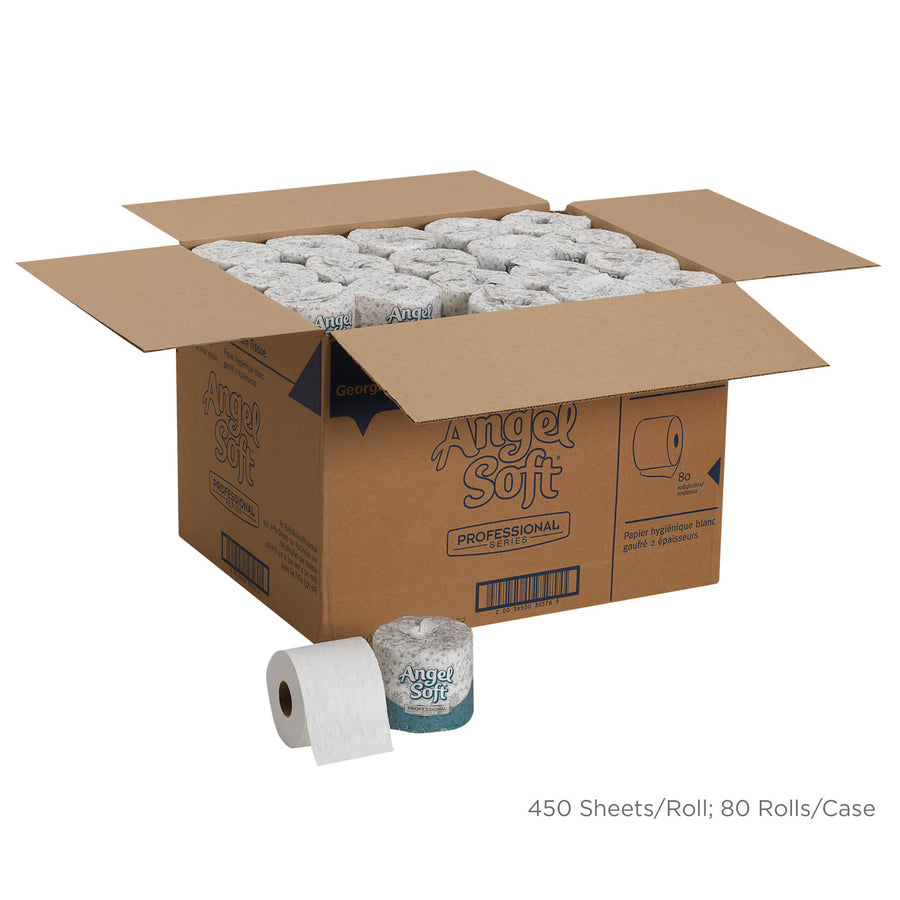 Angel Soft Professional Series Embossed Toilet Paper - 2 Ply - 4" Width x 4.05" Length - 450 Sheets/Roll - White - 80 / Carton