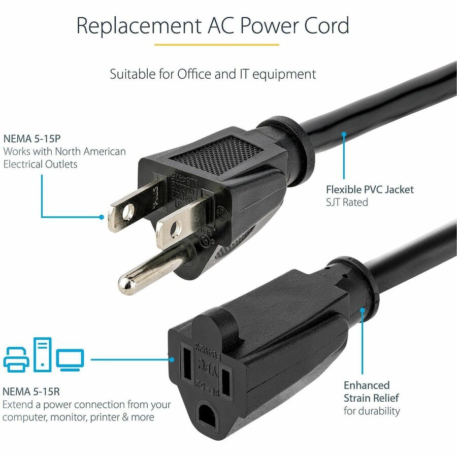 StarTech.com 6 ft 14 AWG Power Cord Extension - NEMA 5-15R to NEMA 5-15P