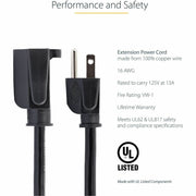 StarTech.com 15 ft Power Cord Extension - NEMA 5-15R to NEMA 5-15P