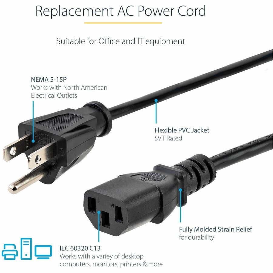 StarTech.com 20 ft Standard Computer Power Cord - NEMA5-15P to C13