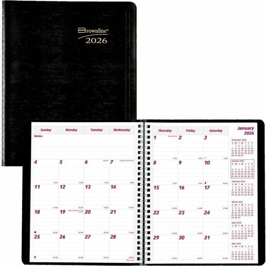 Monthly - 14 Month - December 2025 to January 2027 - 1 Month Double Page Layout - 7 1/8" x 8 7/8" Sheet Size - Twin Wire - Black - Soft Cover, Daily Block - 1 Each