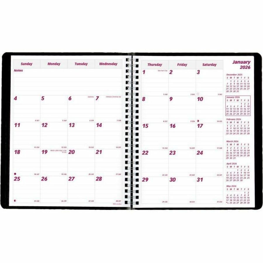 Monthly - 14 Month - December 2025 to January 2027 - 1 Month Double Page Layout - 7 1/8" x 8 7/8" Sheet Size - Twin Wire - Black - Soft Cover, Daily Block - 1 Each