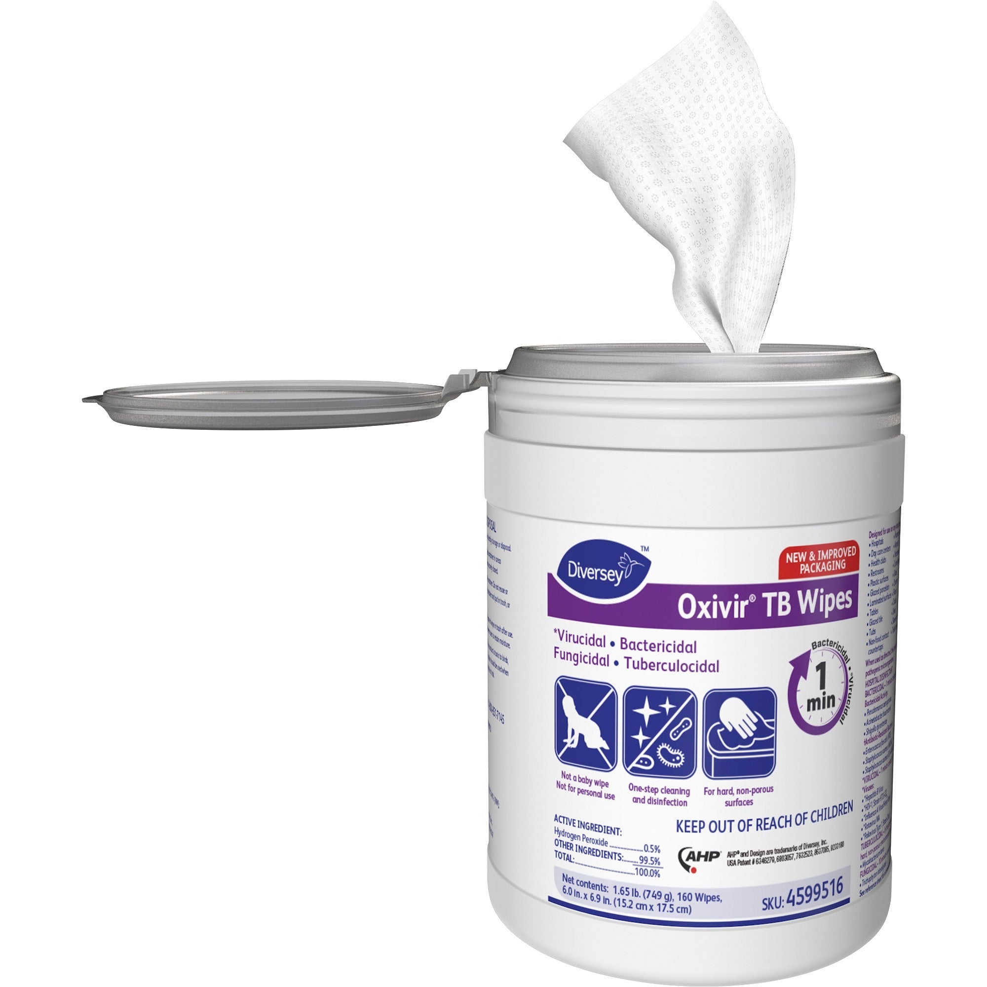 Diversey Oxivir Tb Wipes - For Multipurpose - Characteristic Scent - 7" Length x 6" Width - Recommended For: Bacteria Remover, Fungi Remover, Virus Remover, Blood Remover - Disinfectant, VOC-free - White - 160/Tub - 1 Each