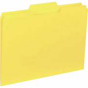 Business Source 1/3 Tab Cut Letter Recycled Top Tab File Folders, Yellow, 8.5" x 11", 11 pt., Assorted Tab Positions, 10% Recycled, 100/Box