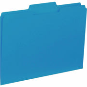 Business Source 1/3 Tab Cut Letter Size Blue File Folders, Top Tab, Assorted Tab Positions, 11 pt., 10% Recycled, 100/Box