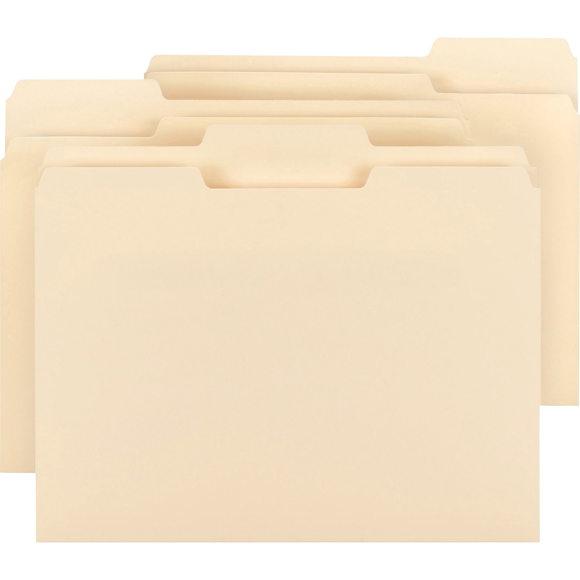 Business Source 1/3 Tab Cut Letter Recycled Top Tab File Folder - 8 1/2" x 11" - 3/4" Expansion - Top Tab Location - Assorted Tab Position - 9.5 pt. - 1 Plys - Manila - 10% Recycled - 150 / Box