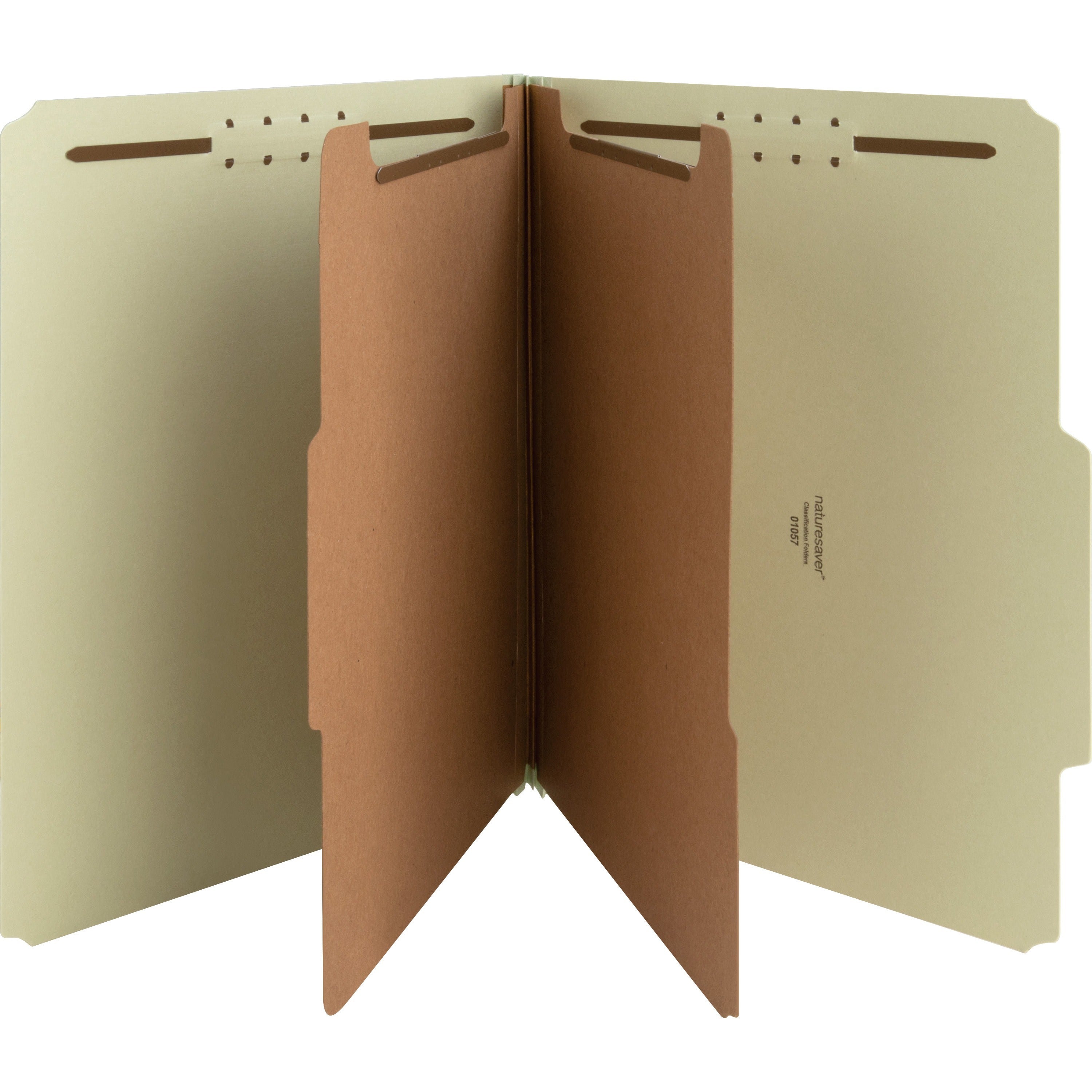 Nature Saver Recycled Classification Folders, 2/5 Tab Cut, Letter Size, 2" Expansion, 2 Dividers, Gray/Green, 100% Recycled, 10/Box