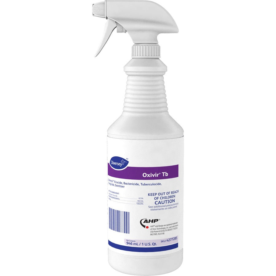 Diversey Oxivir Ready-to-use Surface Cleaner - For Hospital, Ceramic, Enamel, Fiberglass, Glass, Grout, Laminate, Metal, Plastic, Vinyl - Liquid - 32 fl oz (1 quart) - VOC-free, APE-free, Odorless, Unscented Bottle - 1 Each