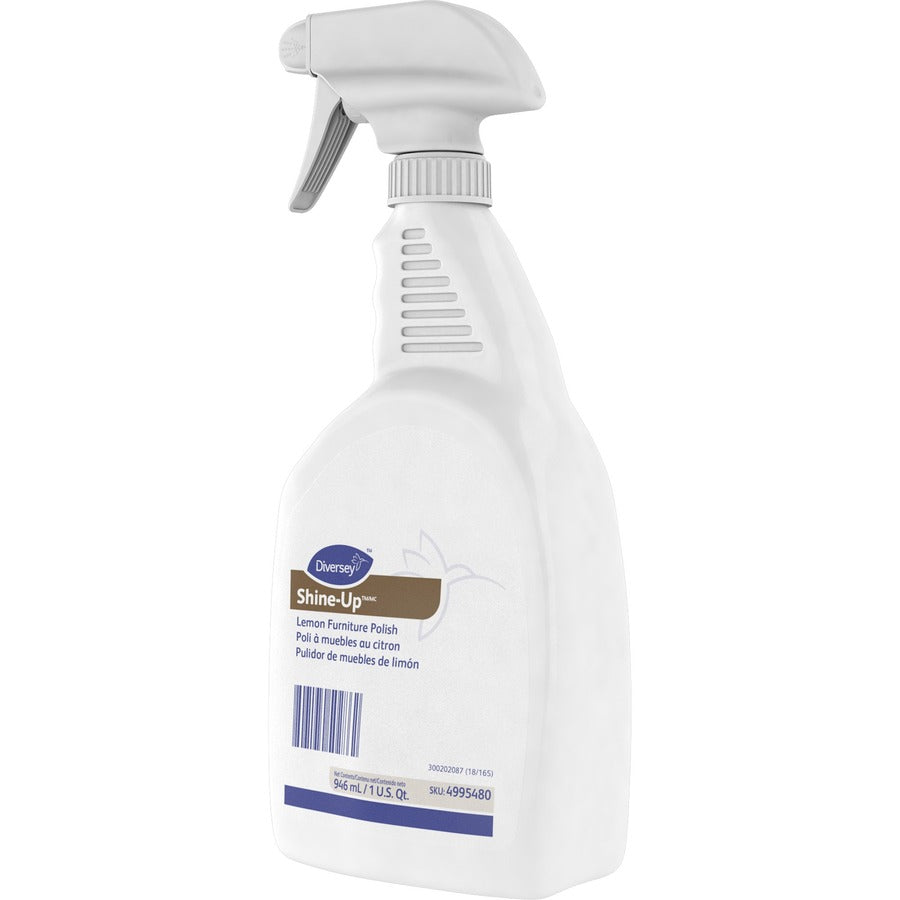 Diversey Shine-Up Lemon Furniture Polish - Ready-To-Use Spray - 32 fl oz (1 quart) - Lemon Scent - 1 Each - White