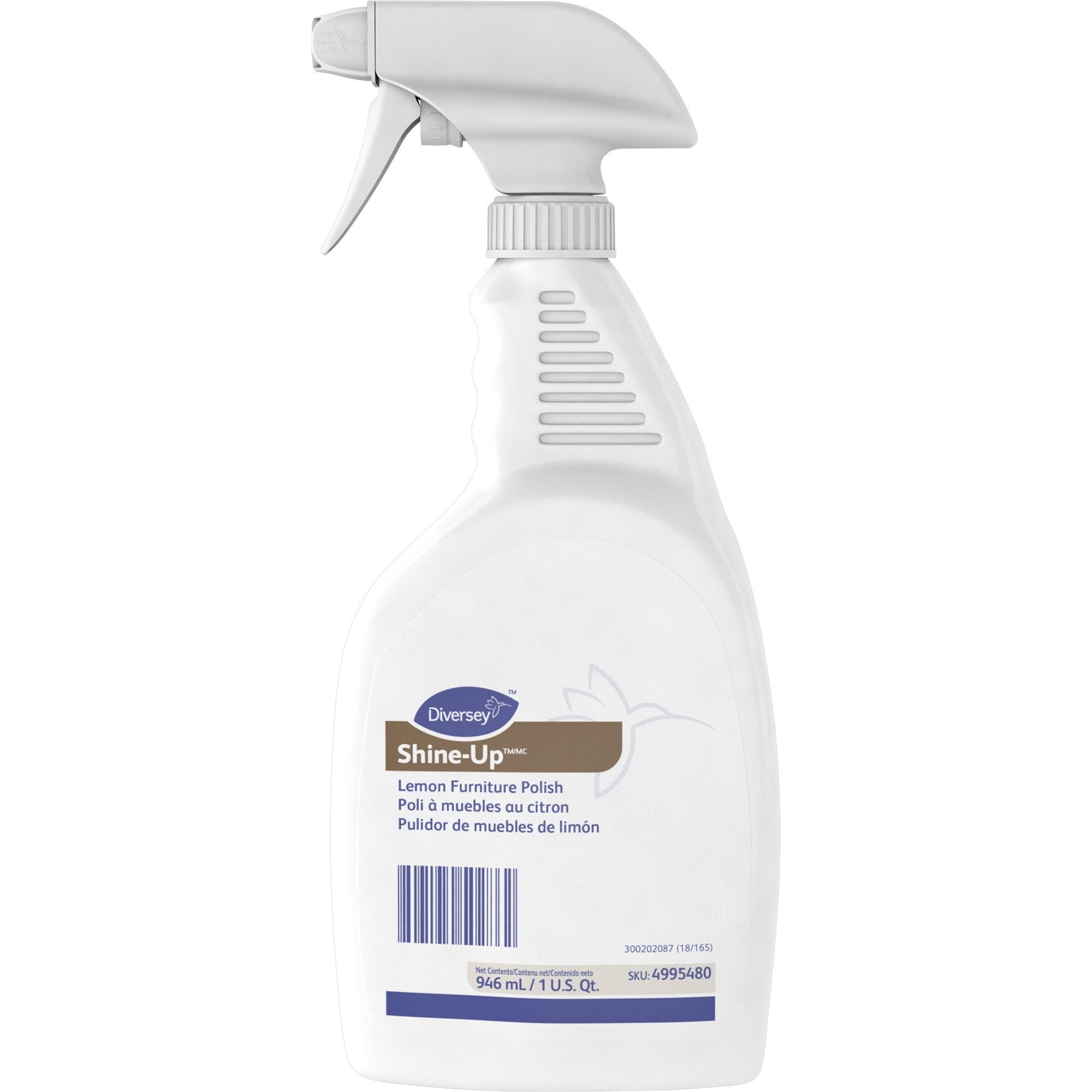 Diversey Shine-Up Lemon Furniture Polish - Ready-To-Use Spray - 32 fl oz (1 quart) - Lemon Scent - 1 Each - White