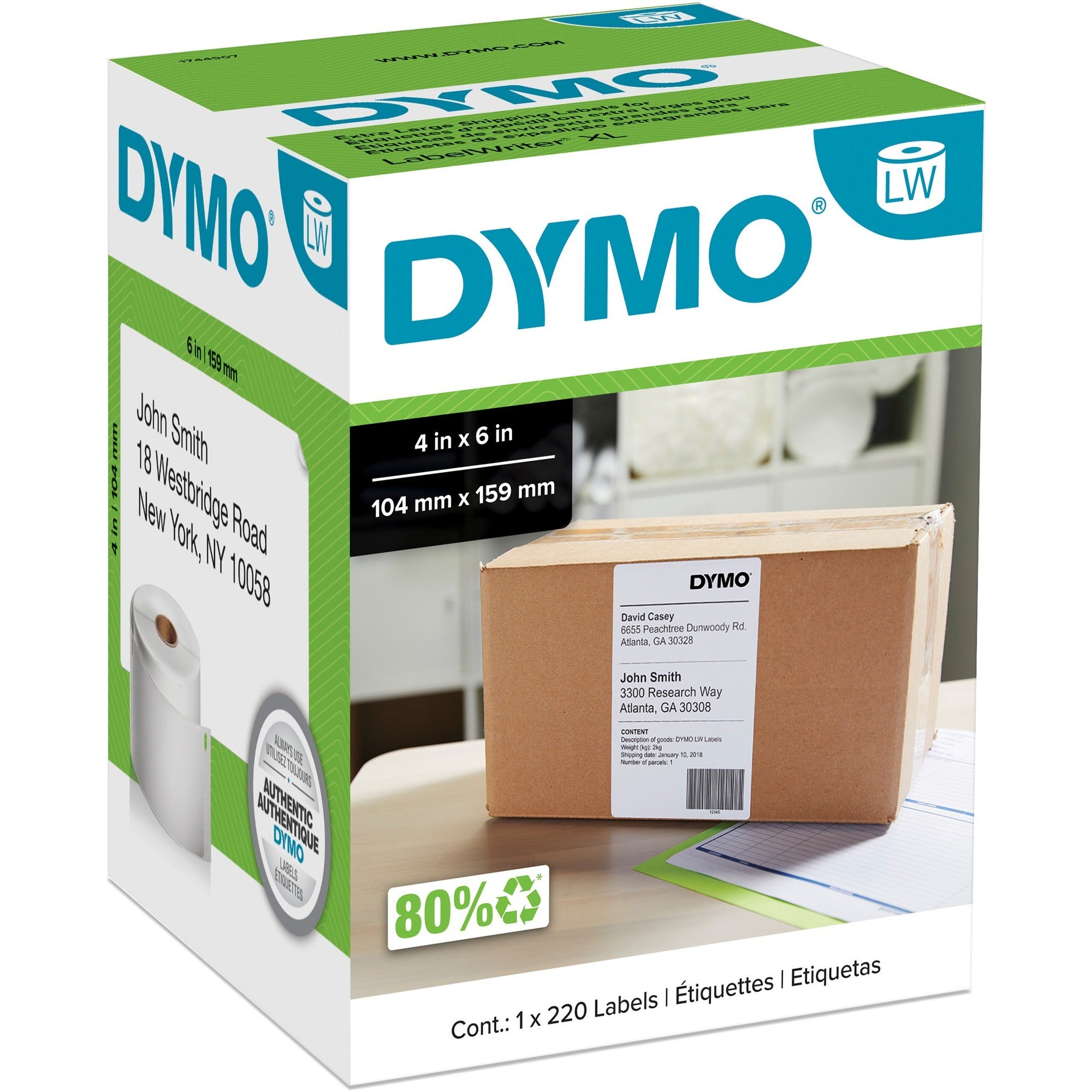 4" Width x 6" Length - Rectangle - Thermal Transfer - White - 220 / Roll - 1 Roll