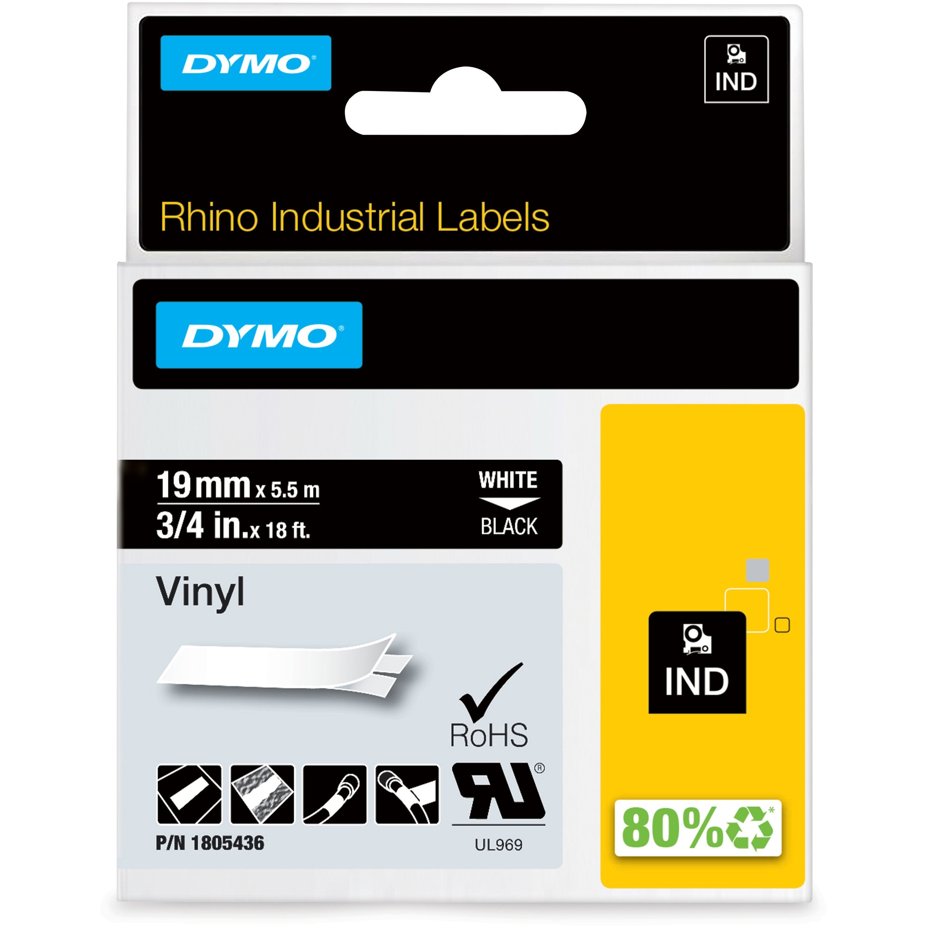 15/32" Width - Permanent Adhesive - Thermal Transfer - White - Vinyl - Water Resistant - Easy Peel - 1 Each