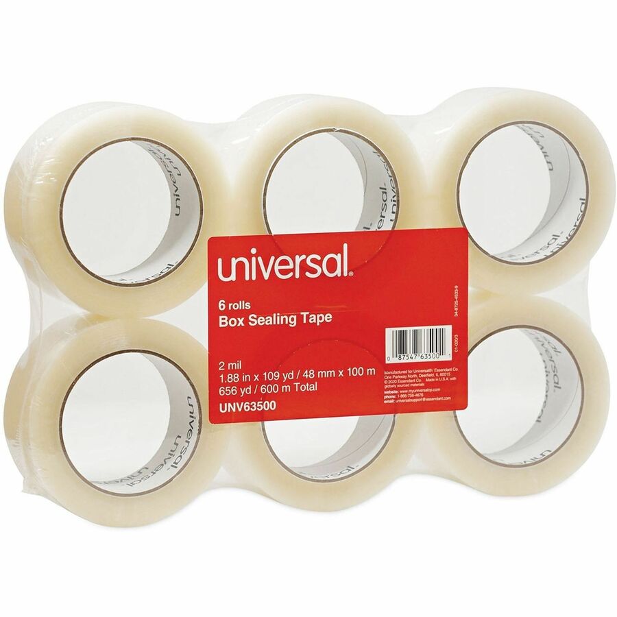 110 yd Length x 1.88" Width x 2 mil Thickness - 3" Core - Clear - Synthetic Rubber - Plastic Backing - 6 / Pack