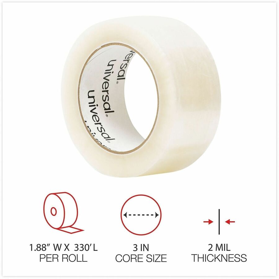 110 yd Length x 1.88" Width x 2 mil Thickness - 3" Core - Clear - Synthetic Rubber - Plastic Backing - 6 / Pack