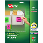 Avery&reg; ID Labels - 3 21/64" Width x 4" Length - Removable Adhesive - Rectangle - Inkjet, Laser - Neon Green, Neon Magenta, Neon Yellow - Paper - 6 / Sheet - 12 Total Sheets - 120 Total Label(s) - 72 / Pack