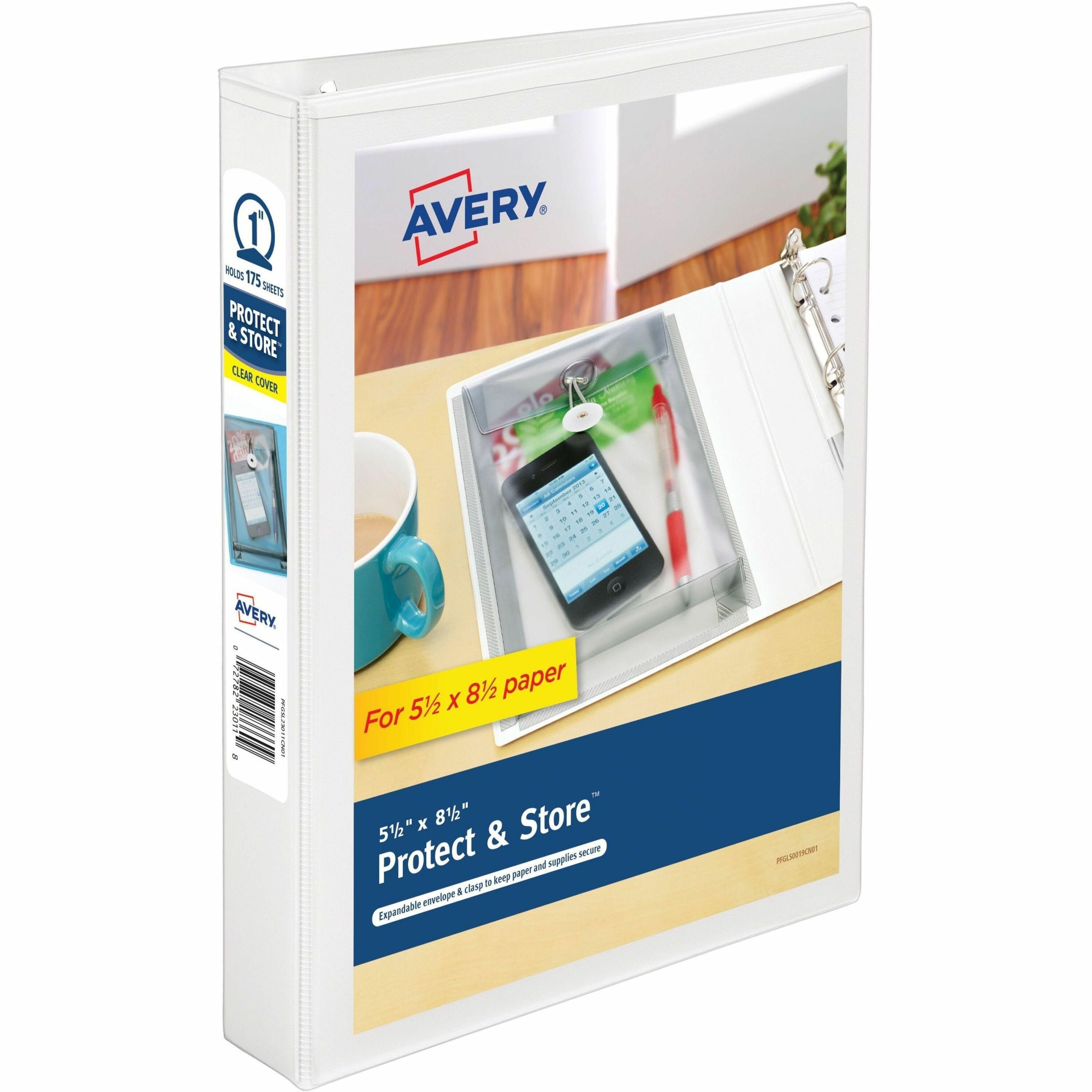 Avery&reg; Mini Durable View Protect & Store(TM) Binder, 1" Round Rings, 175-Sheet Capacity, 5-1/2" x 8-1/2" , White (23011)