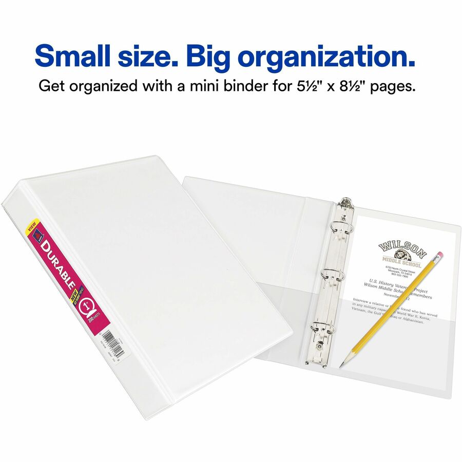 Avery&reg; Durable View Binder 1" , Round Rings, 5½" x 8½" , White