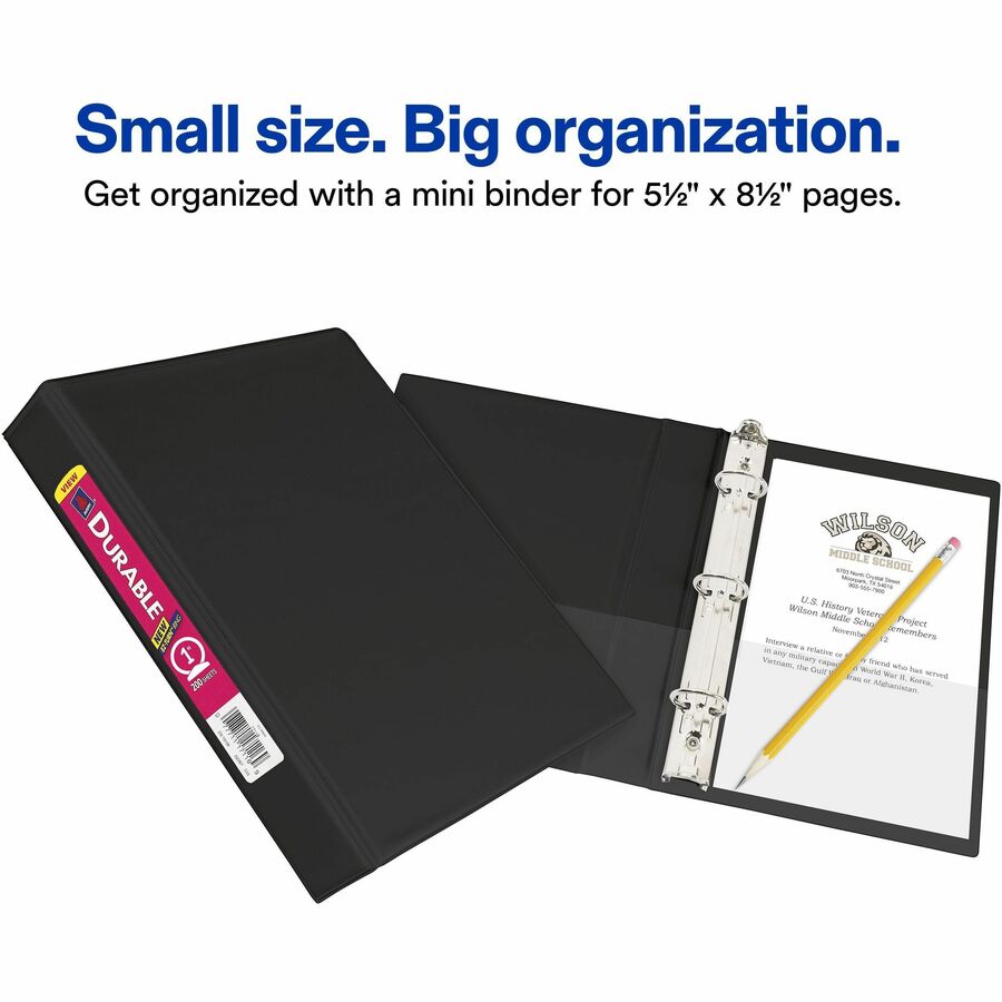 Avery&reg; Durable View Binder 1" , Round Rings, 5½" x 8½" , Black