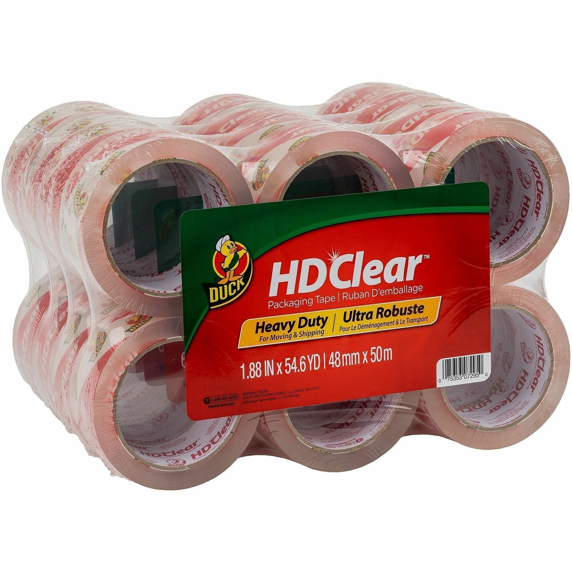 Duck Brand HD Clear Packing Tape - 54.60 yd Length x 1.88" Width - 3" Core - Clear - 2.60 mil - Acrylic Backing - UV Resistant - For Sealing, Packing, Shipping, Label Protection - 1 Carton