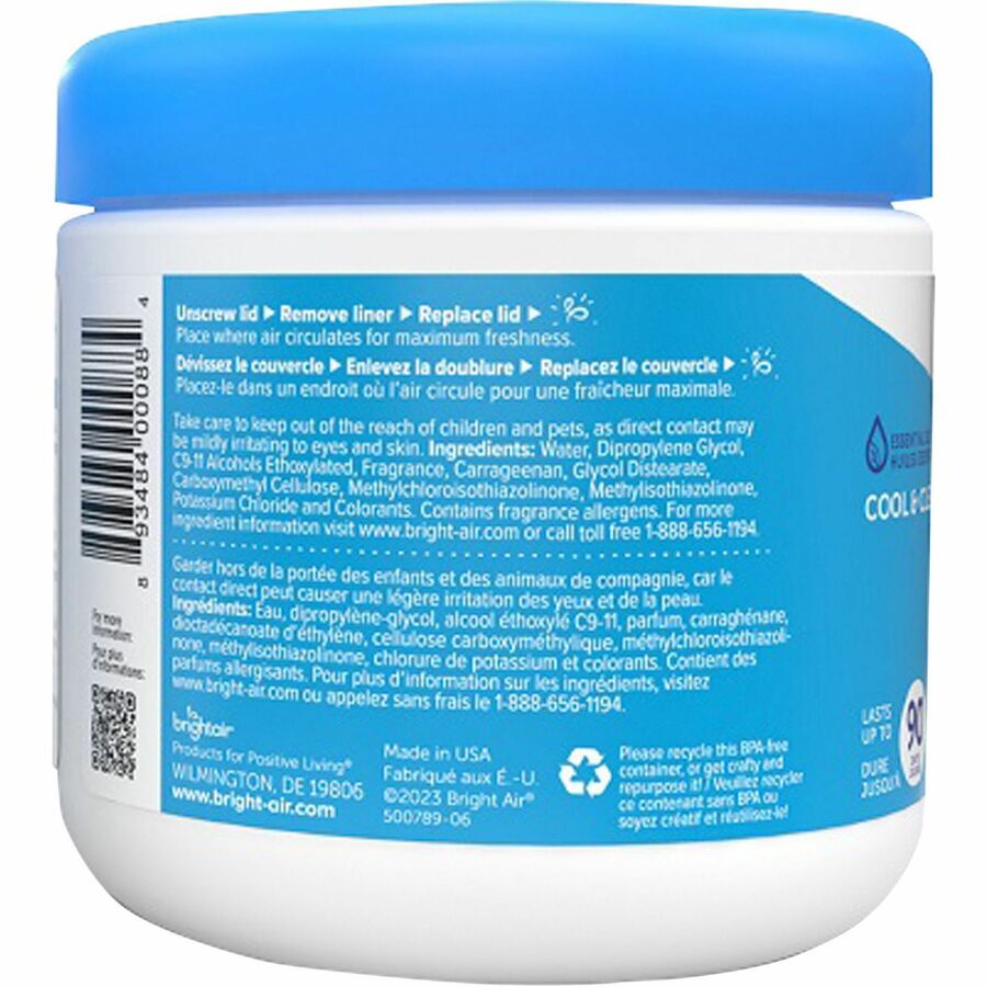 Bright Air Super Odor Eliminator Air Freshener - Gel - 450 ft³ - 14 fl oz (0.4 quart) - Cool, Clean - 60 Day - 1 Each